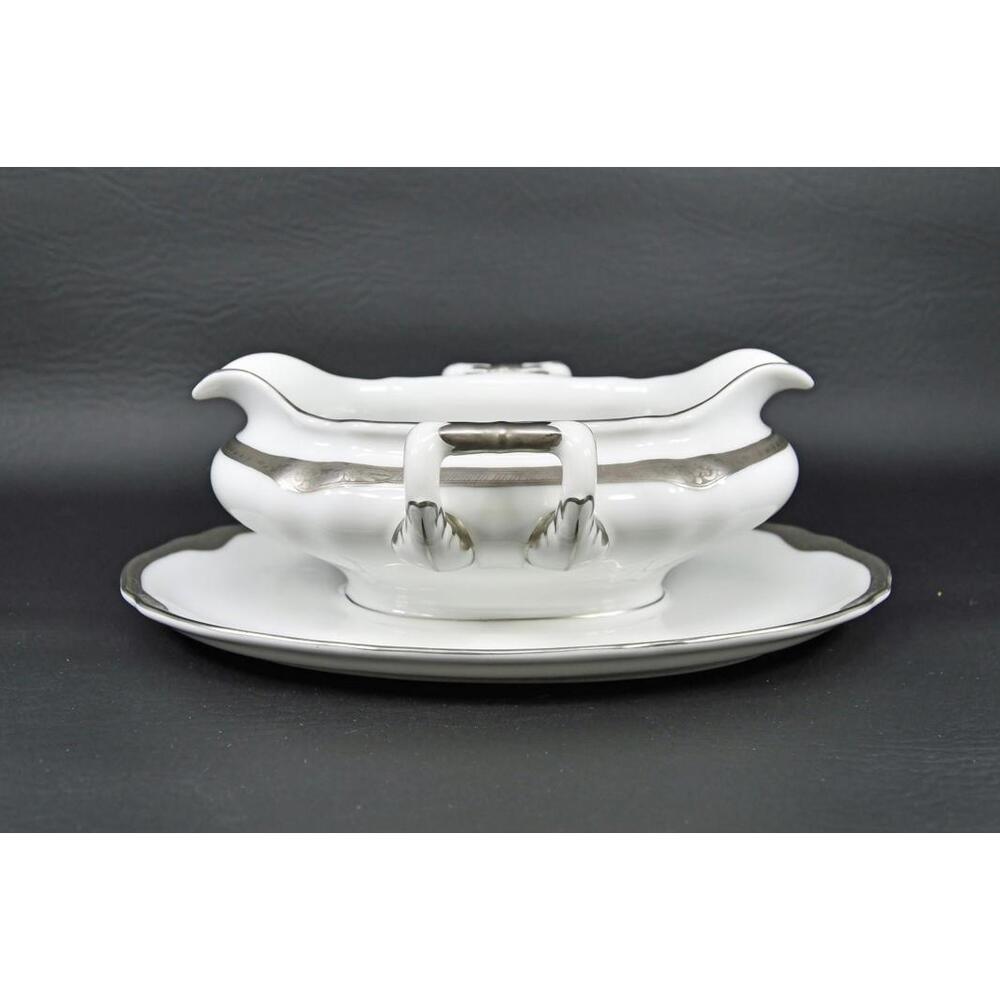 Vtg Franconia Krautheim Selb Bavaria Platina Gravy Boat Attached Service Plate - Picture 2 of 9
